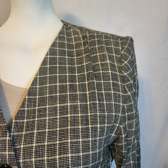 Lucia Vintage Women’s SZ 14 Black & White Plaid Button Down Blazer Shoulder Pads - Picture 5 of 8